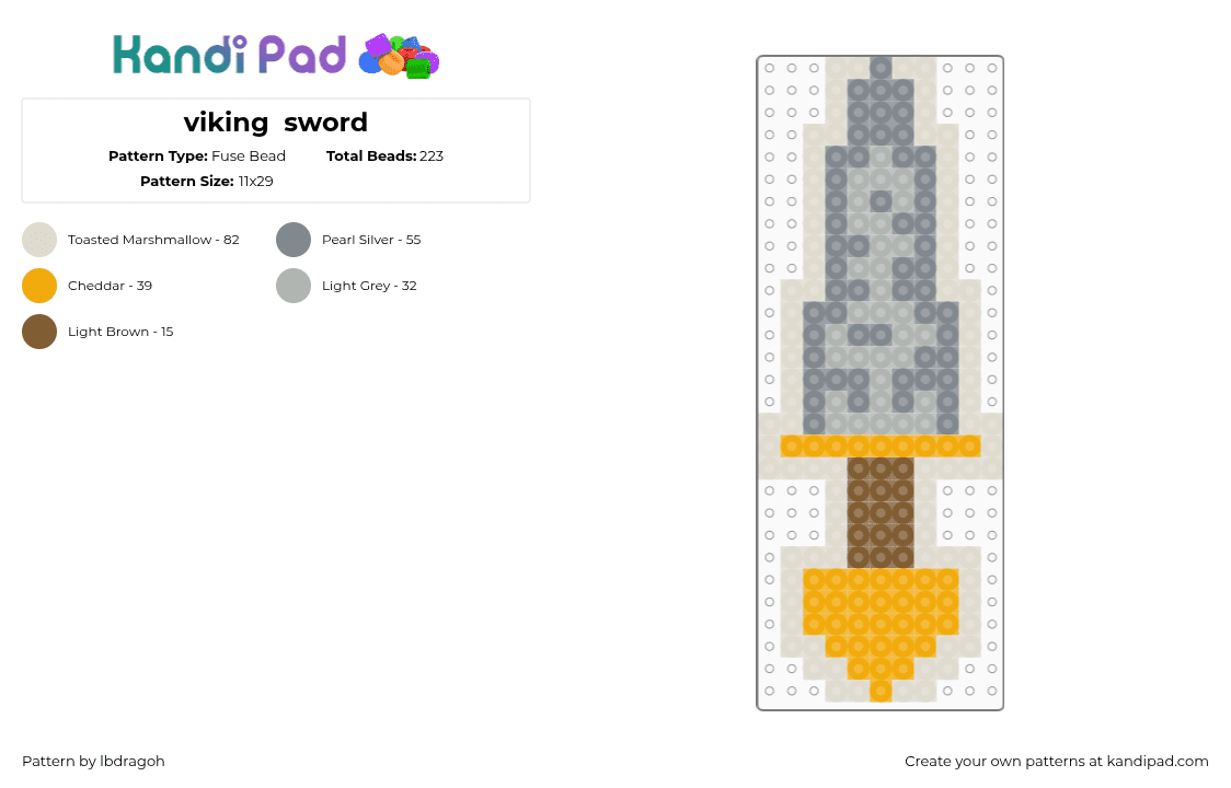 viking  sword - Fuse Bead Pattern by lbdragoh on Kandi Pad - sword,weapon,viking,dagger,knife,yellow,gray