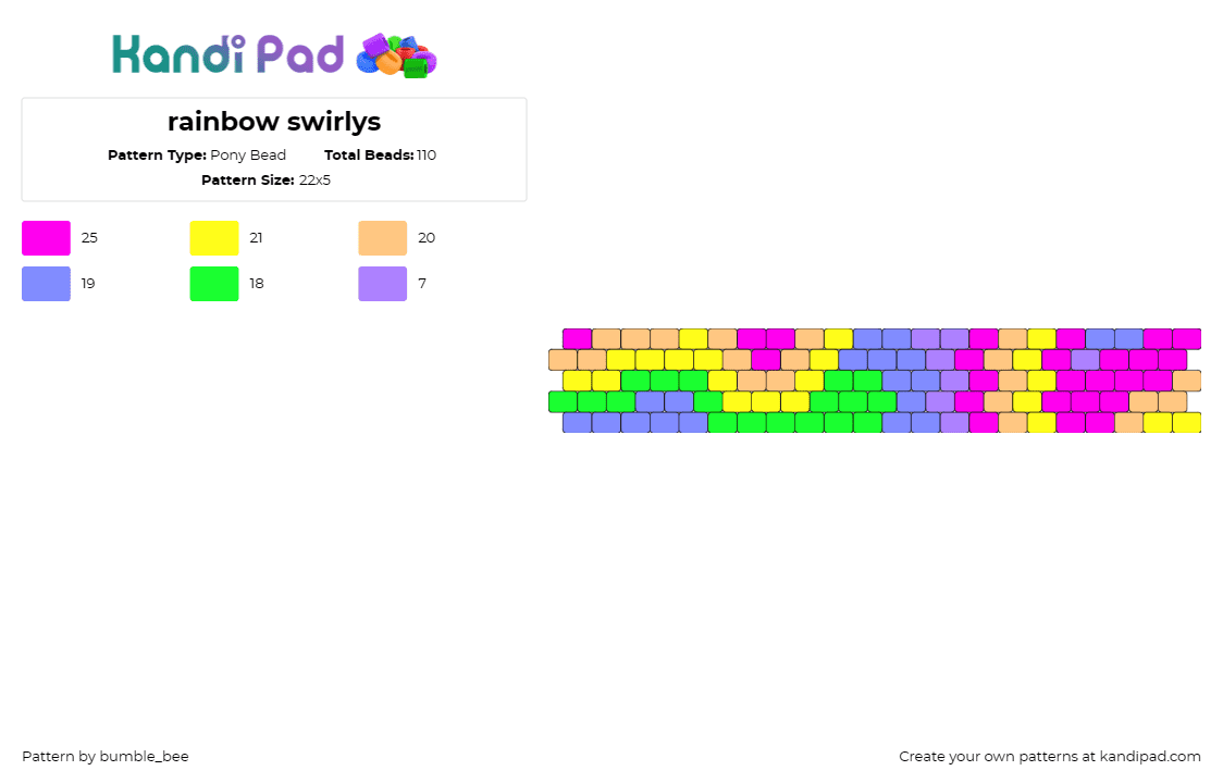 rainbow swirlys - Pony Bead Pattern by bumble_bee on Kandi Pad - swirls,random,colorful,heat map,cuff,neon,pink,yellow,green