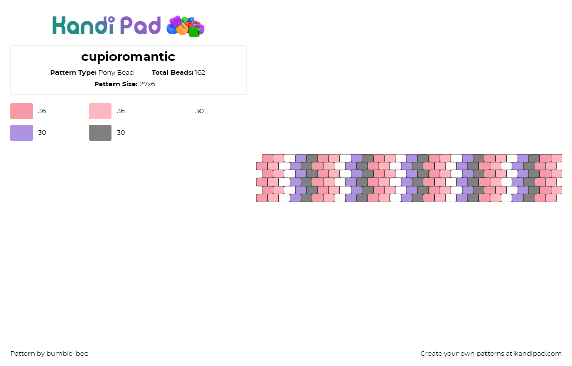 cupioromantic - Pony Bead Pattern by bumble_bee on Kandi Pad - cupioromantic,aromantic,pride,vertical,stripes,cuff,community,pink