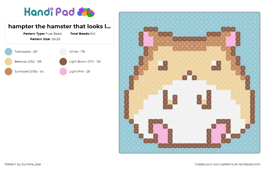 hampter the hamster that looks like a squirrel - Fuse Bead Pattern by bumble_bee on Kandi Pad - hamster,gerbil,rodent,animal,cute,fluffy,tan,pink