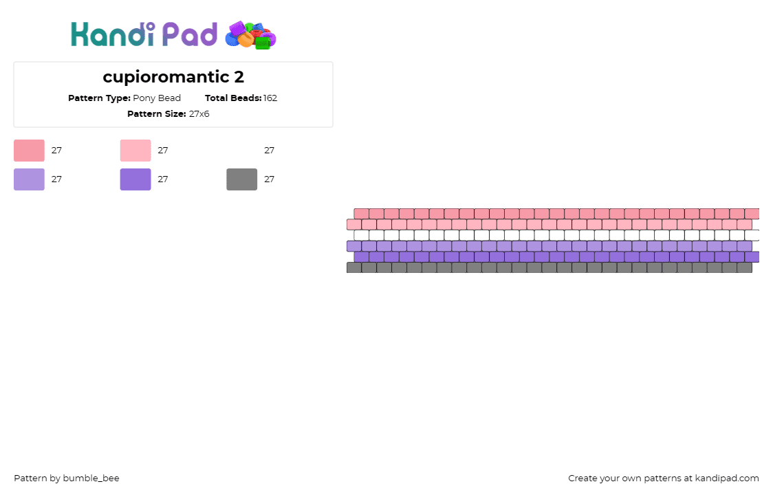 cupioromantic 2 - Pony Bead Pattern by bumble_bee on Kandi Pad - cupioromantic,aromantic,pride,horizontal,stripes,cuff,community,pink,purple