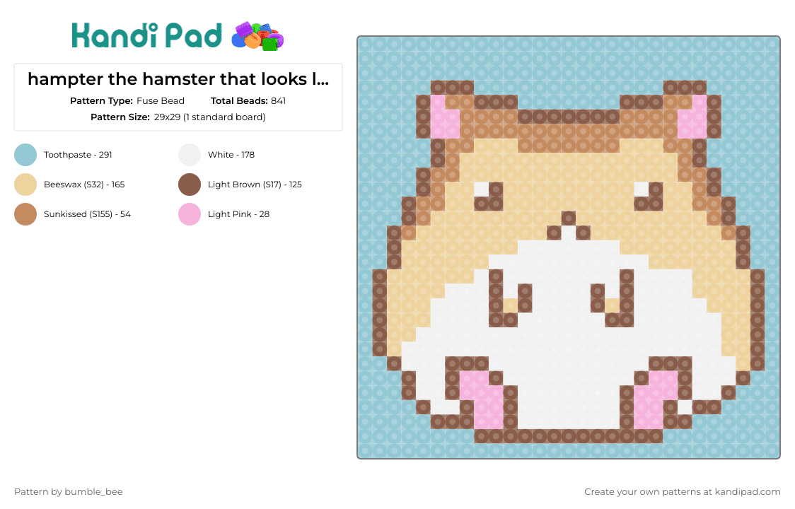hampter the hamster that looks like a squirrel - Fuse Bead Pattern by bumble_bee on Kandi Pad - hamster,gerbil,rodent,animal,cute,fluffy,tan,pink