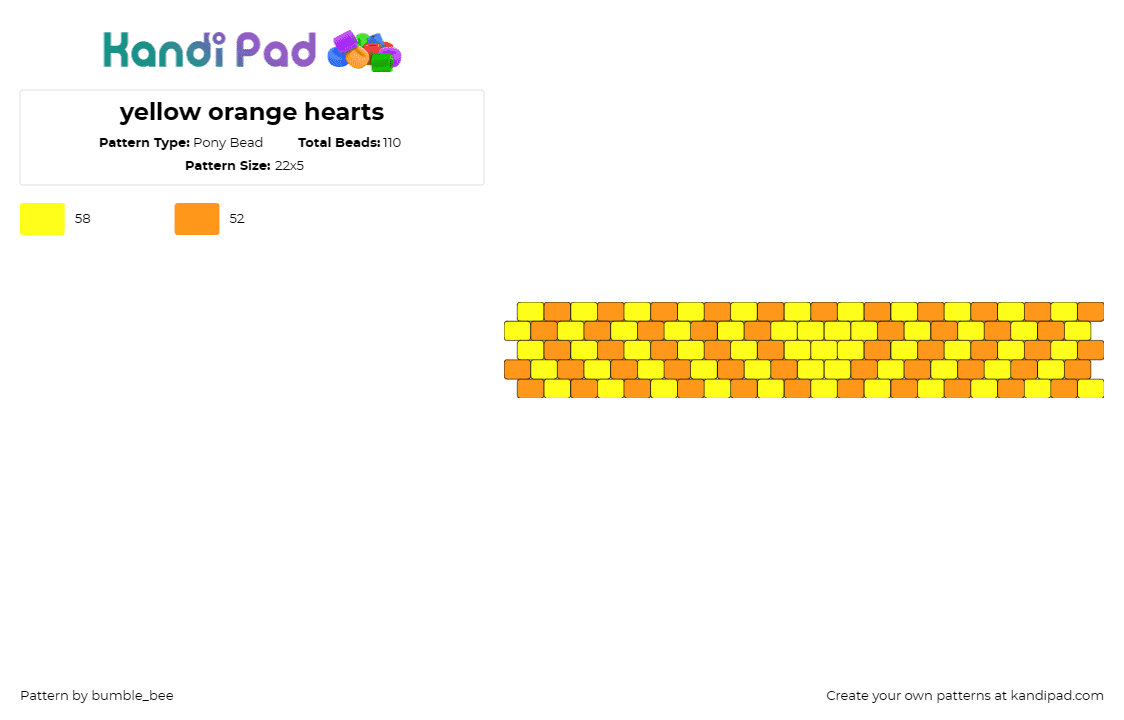 yellow orange hearts - Pony Bead Pattern by bumble_bee on Kandi Pad - geometric,hearts,cuff