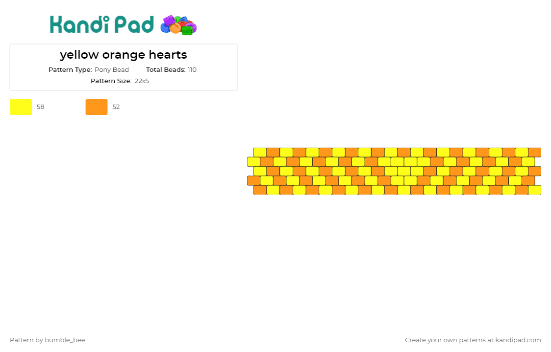yellow orange hearts - Pony Bead Pattern by bumble_bee on Kandi Pad - geometric,hearts,cuff