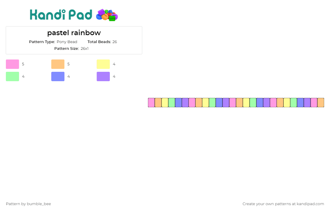 pastel rainbow - Pony Bead Pattern by bumble_bee on Kandi Pad - pastel,colorful,single,bracelet