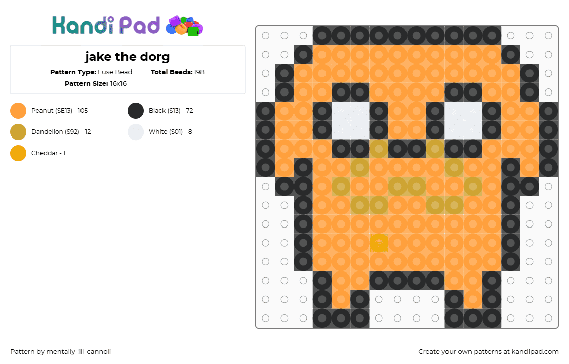 jake the dorg - Fuse Bead Pattern by mentally_ill_cannoli on Kandi Pad - jake,adventure time,dog,character,cartoon,orange