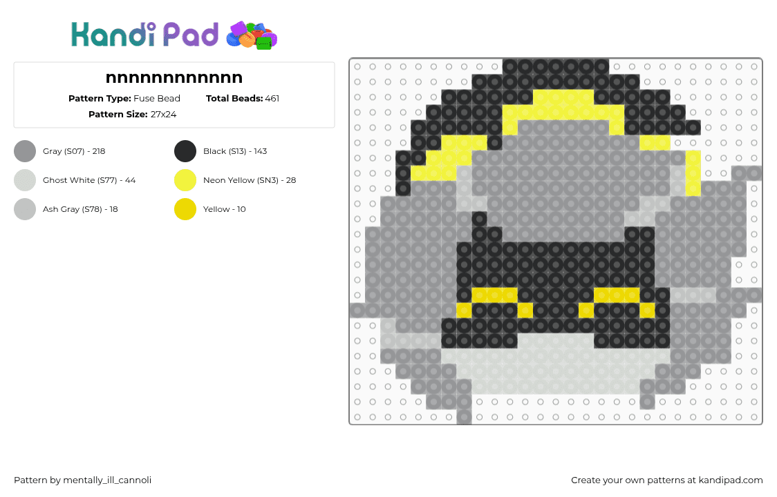 nnnnnnnnnnnn - Fuse Bead Pattern by mentally_ill_cannoli on Kandi Pad - n,murder drones,head,character,animation,tv show,yellow,gray,black