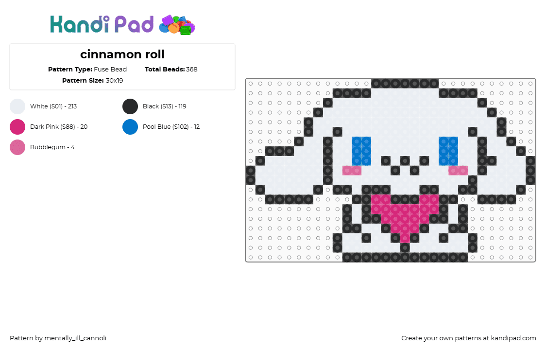 cinnamon roll - Fuse Bead Pattern by mentally_ill_cannoli on Kandi Pad - cinnamoroll,sanrio,heart,character,kawaii,cute,white,pink