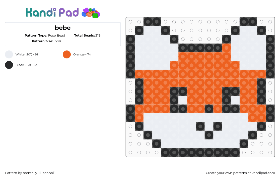 bebe - Fuse Bead Pattern by mentally_ill_cannoli on Kandi Pad - fox,head,animal,cute,charm,orange,white