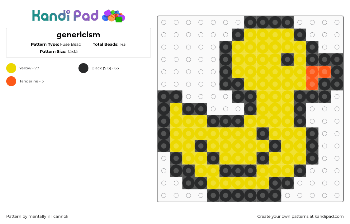 genericism - Fuse Bead Pattern by mentally_ill_cannoli on Kandi Pad - rubber ducky,duck,bird,animal,simple,charm,cute,yellow