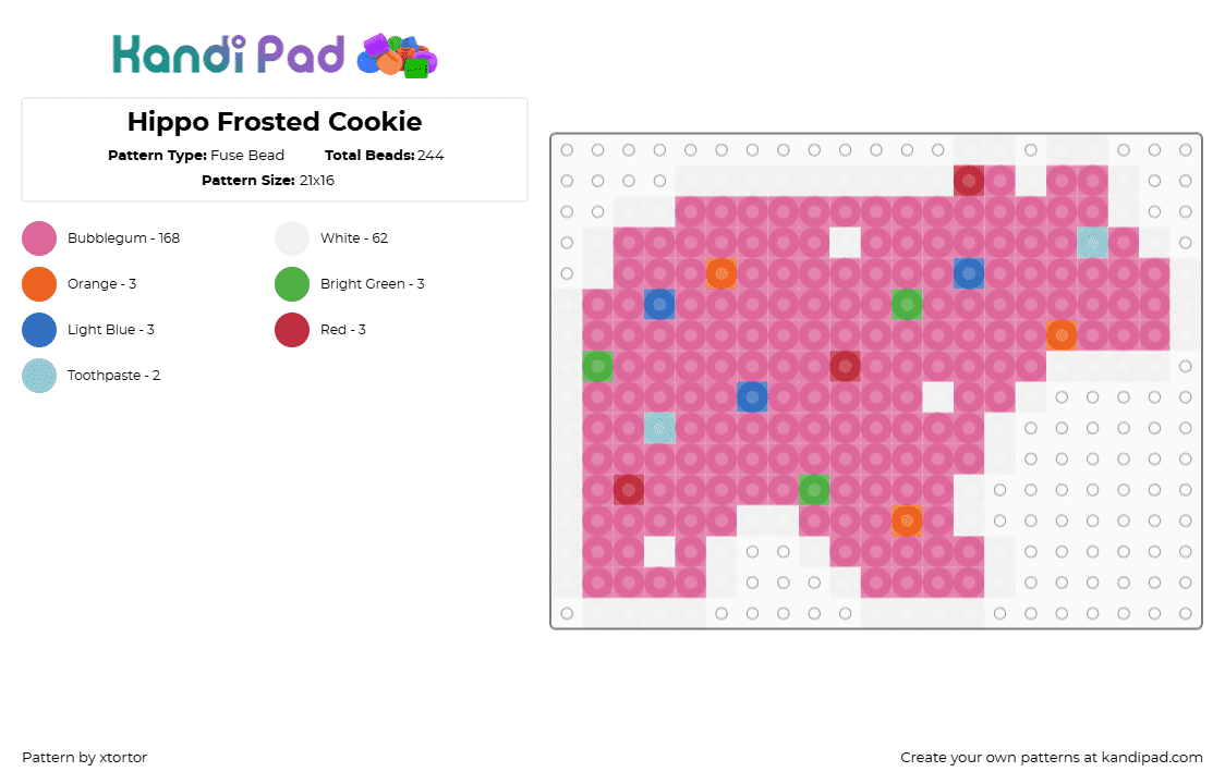 Hippo Frosted Cookie - Fuse Bead Pattern by xtortor on Kandi Pad - pink