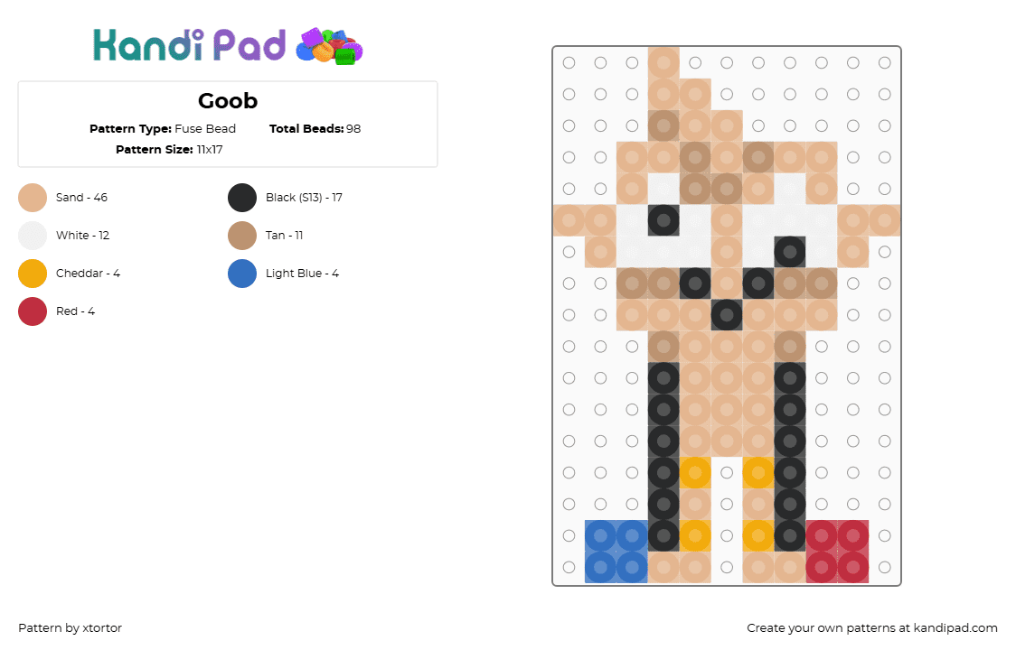 Goob - Fuse Bead Pattern by xtortor on Kandi Pad - goob,dandys world,character,video game,charm,tan