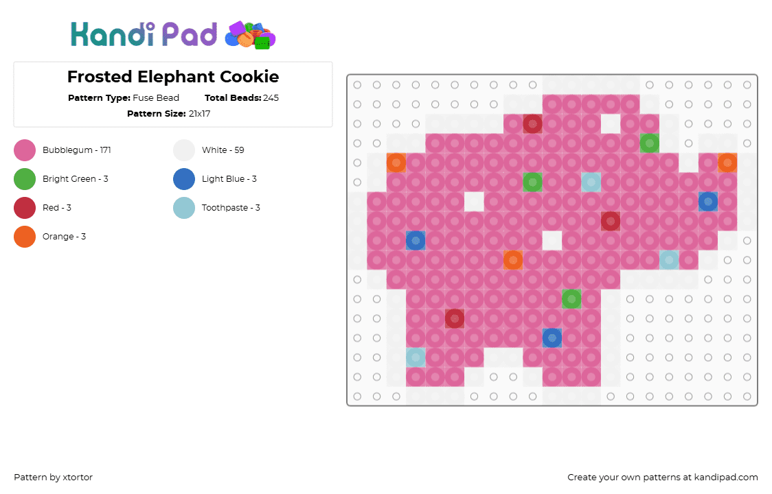 Frosted Elephant Cookie - Fuse Bead Pattern by xtortor on Kandi Pad - pink