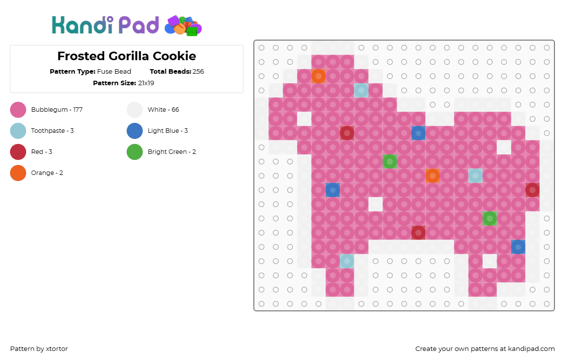 Frosted Gorilla Cookie - Fuse Bead Pattern by xtortor on Kandi Pad - pink