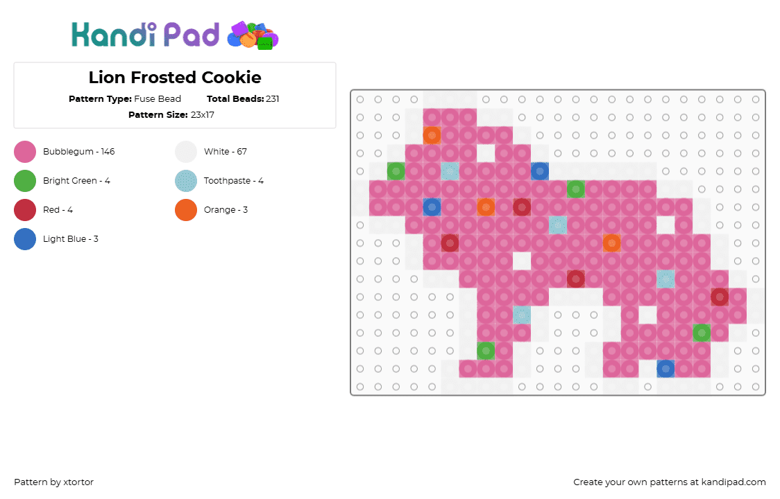 Lion Frosted Cookie - Fuse Bead Pattern by xtortor on Kandi Pad - pink