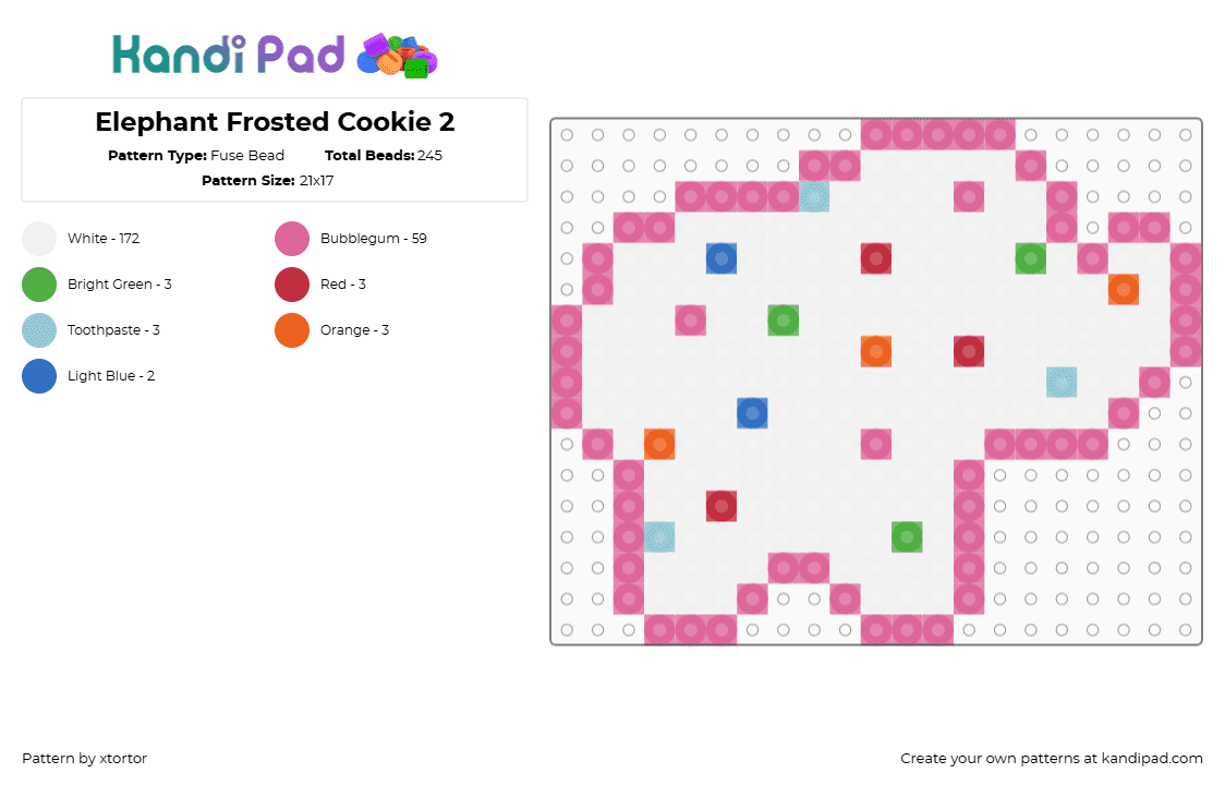 Elephant Frosted Cookie 2 - Fuse Bead Pattern by xtortor on Kandi Pad - white,pink