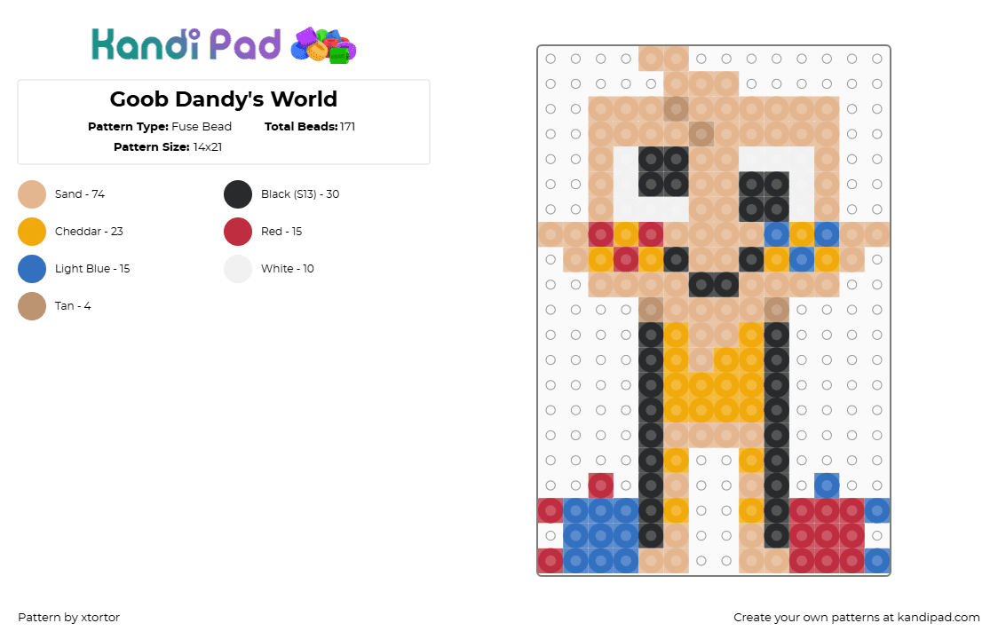 Goob Dandy\'s World - Fuse Bead Pattern by xtortor on Kandi Pad - goob,dandys world,character,video game,charm,tan,yellow