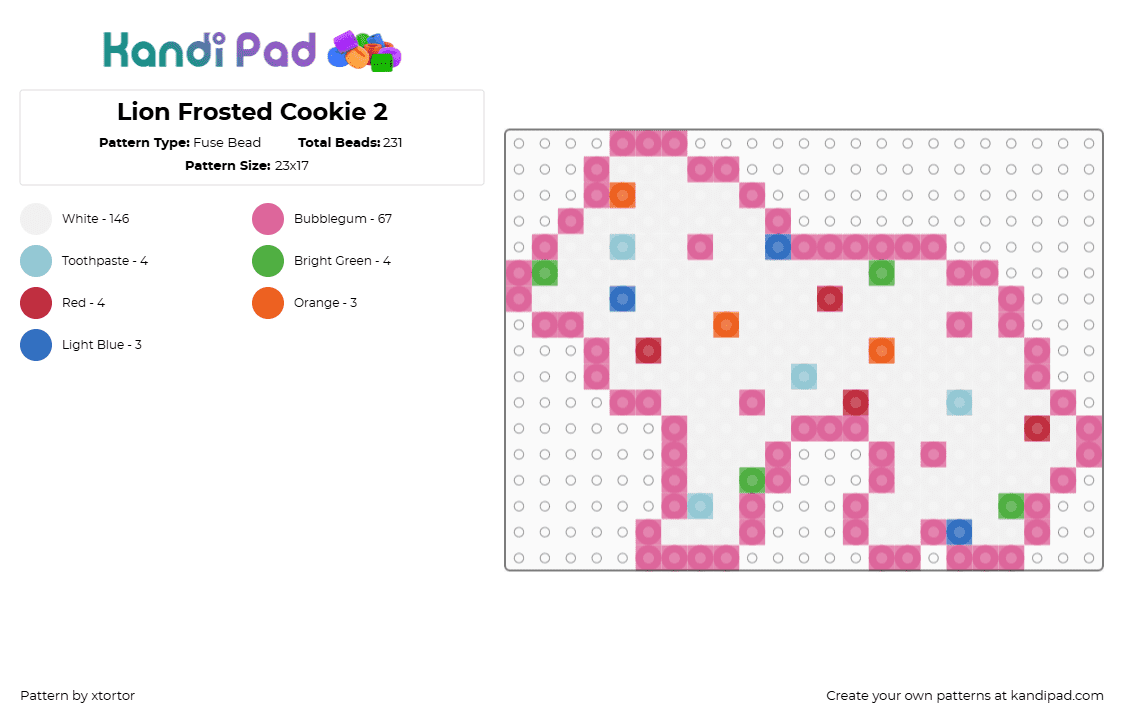 Lion Frosted Cookie 2 - Fuse Bead Pattern by xtortor on Kandi Pad - white,pink