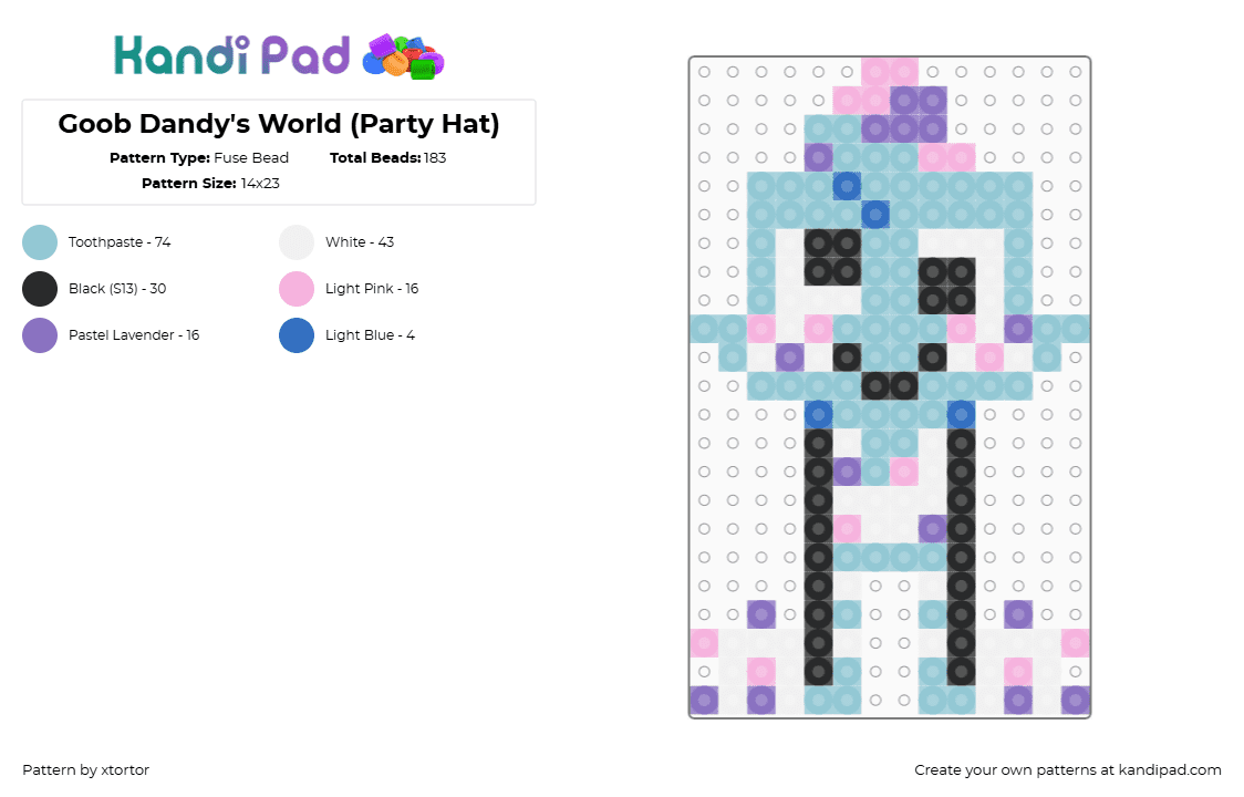 Goob Dandy\'s World (Party Hat) - Fuse Bead Pattern by xtortor on Kandi Pad - goob,dandys world,party,character,video game,charm,light blue,pink