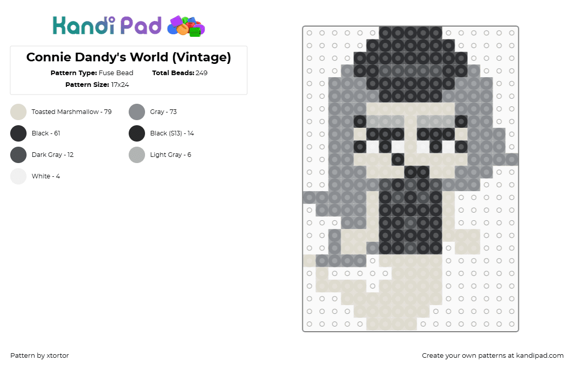 Connie Dandy\'s World (Vintage) - Fuse Bead Pattern by xtortor on Kandi Pad - connie,dandys world,character,video game,gray,beige