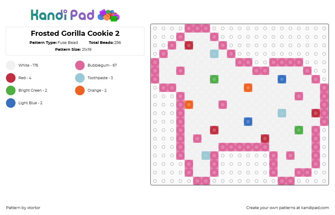 Frosted Gorilla Cookie 2 - Fuse Bead Pattern by xtortor on Kandi Pad - white,pink