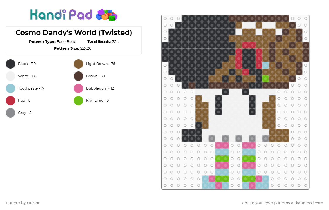 Cosmo Dandy\'s World (Twisted) - Fuse Bead Pattern by xtortor on Kandi Pad - brown,tan,dandys world,cosmo,dandys world cosmo