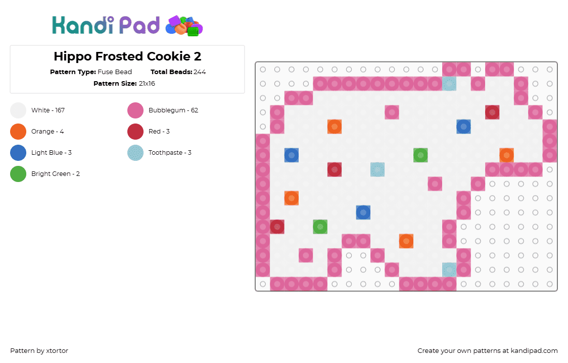 Hippo Frosted Cookie 2 - Fuse Bead Pattern by xtortor on Kandi Pad - white,pink