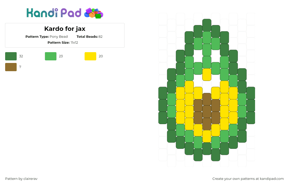 Kardo for jax - Pony Bead Pattern by clairerav on Kandi Pad - avocado,fruit,vegetable,food,charm,green,yellow