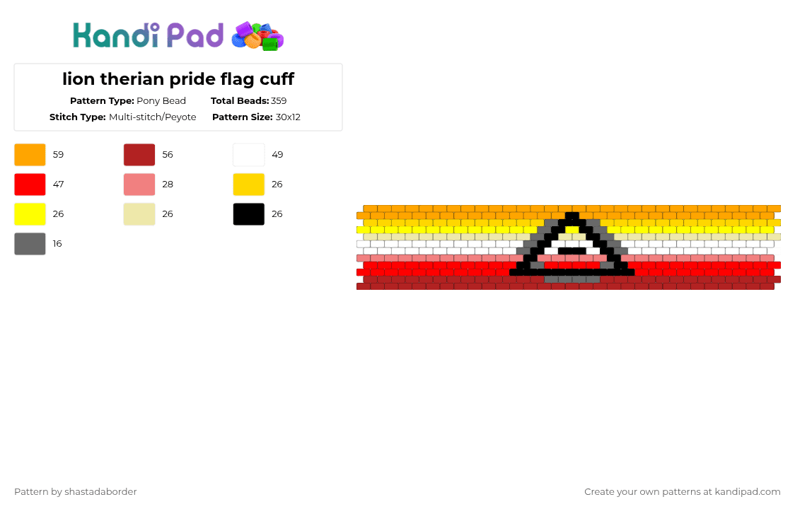 lion therian pride flag cuff - Pony Bead Pattern by shastadaborder on Kandi Pad - yellow,red,therian
