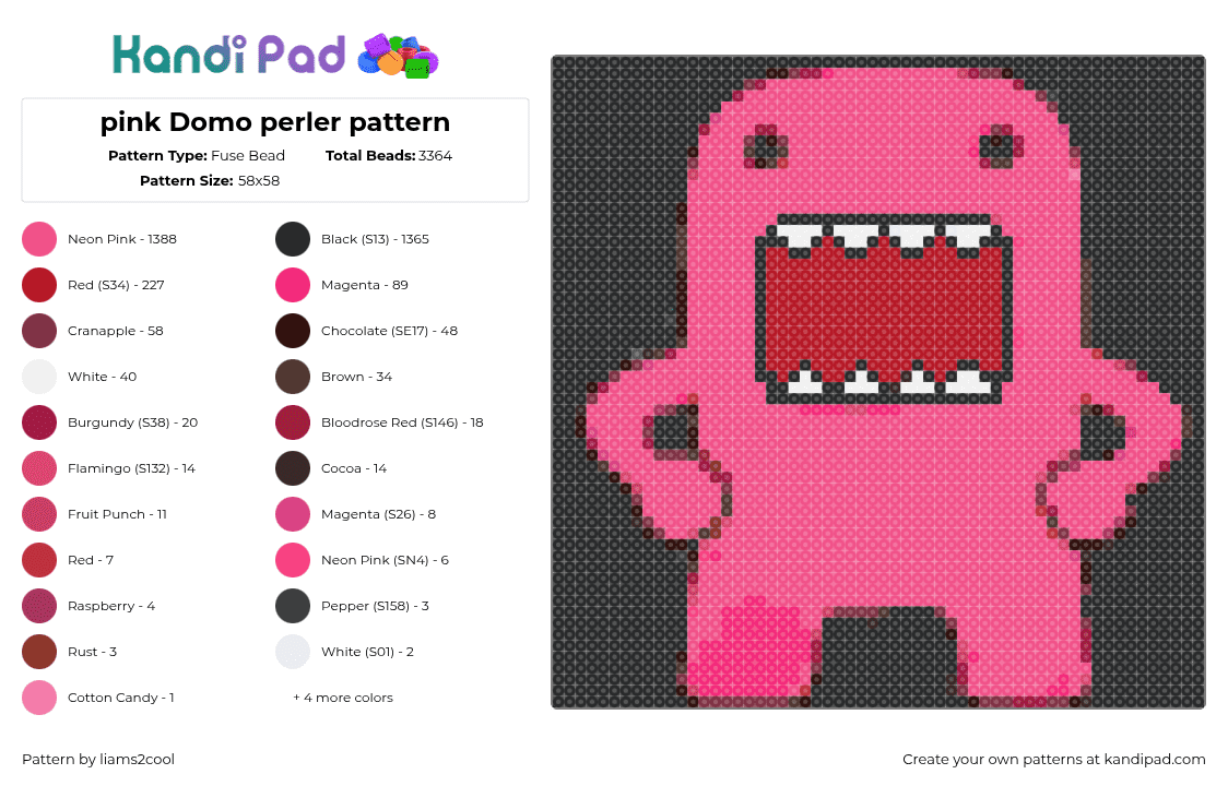 pink Domo perler pattern - Fuse Bead Pattern by liams2cool on Kandi Pad - 