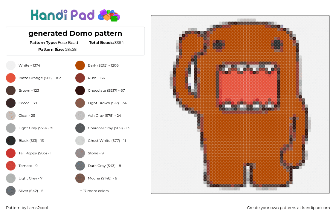 generated Domo pattern - Fuse Bead Pattern by liams2cool on Kandi Pad - 