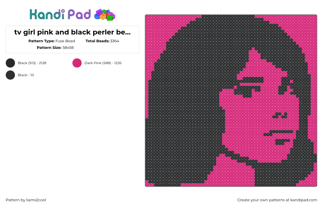 tv girl pink and black perler bead idea - Fuse Bead Pattern by liams2cool on Kandi Pad - tv girl,portrait,band,panel,music,silhouette,black,pink