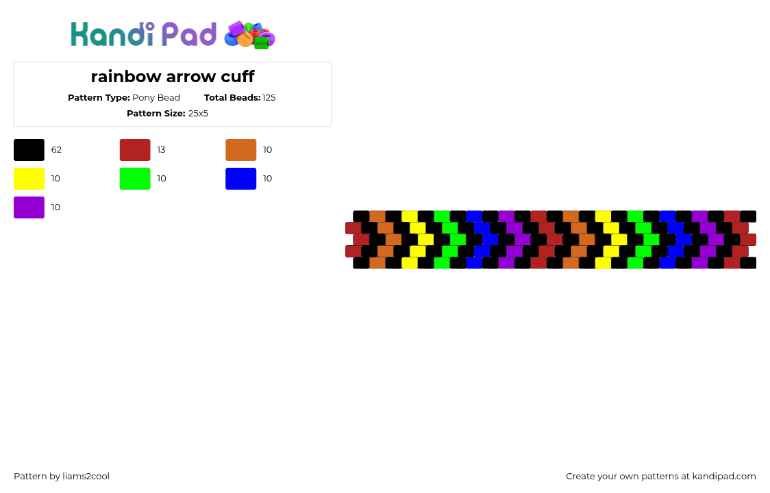 rainbow arrow cuff - Pony Bead Pattern by liams2cool on Kandi Pad - chevron,rainbow,arrows,dark,bracelet,cuff