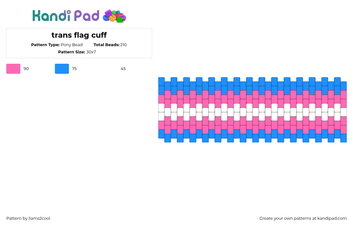 trans flag cuff - Pony Bead Pattern by liams2cool on Kandi Pad - trans,pride,cuff,blue,pink