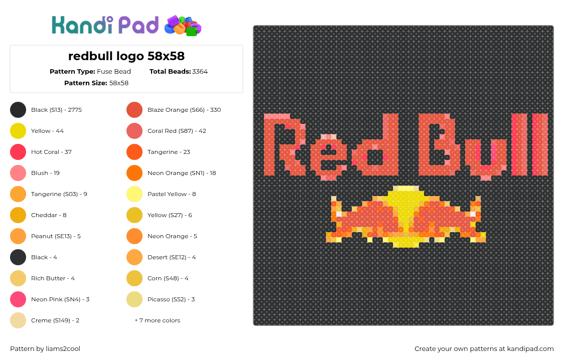 redbull logo 58x58 - Fuse Bead Pattern by liams2cool on Kandi Pad - 