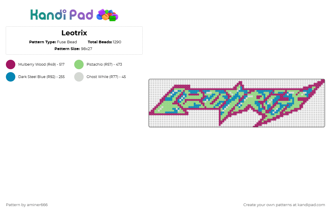 Leotrix - Fuse Bead Pattern by aminer666 on Kandi Pad - green, pink
