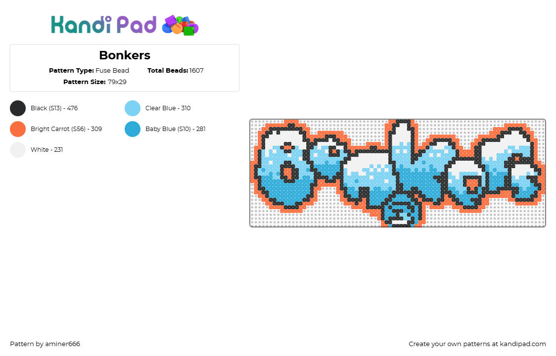 Bonkers - Fuse Bead Pattern by aminer666 on Kandi Pad - bonkers,logo,album,music,light blue,orange