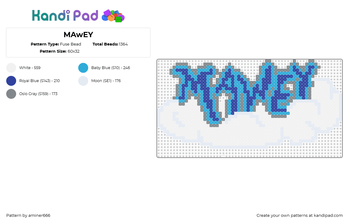 MAwEY - Fuse Bead Pattern by aminer666 on Kandi Pad - mawey,text,cloud,sign,blue,white