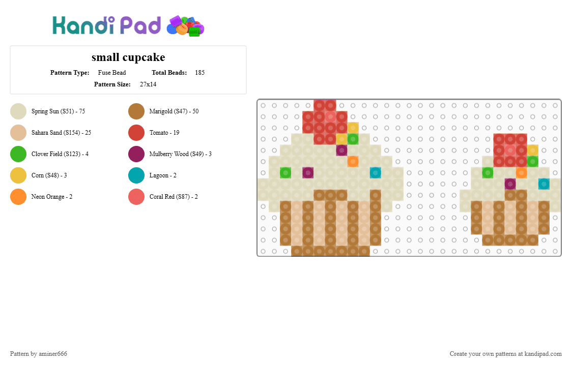 small cupcake - Fuse Bead Pattern by aminer666 on Kandi Pad - tan,beige,red