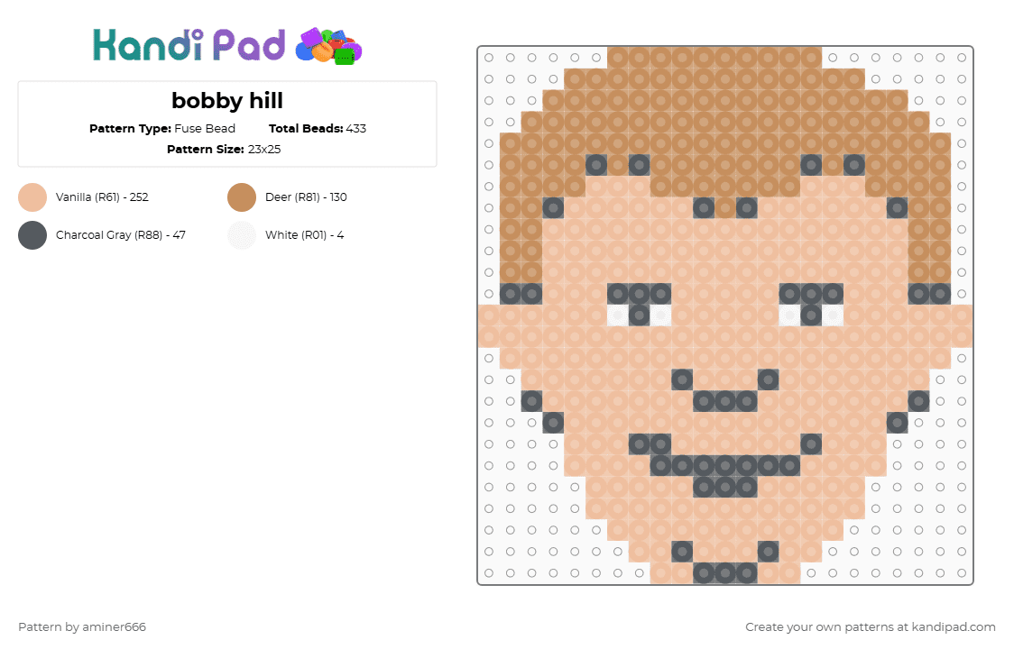 bobby hill - Fuse Bead Pattern by aminer666 on Kandi Pad - beige