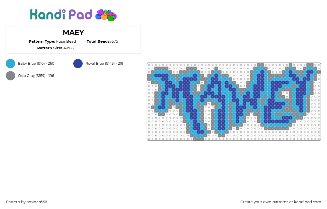 MAEY - Fuse Bead Pattern by aminer666 on Kandi Pad - mawey,graffiti,text,sign,blue