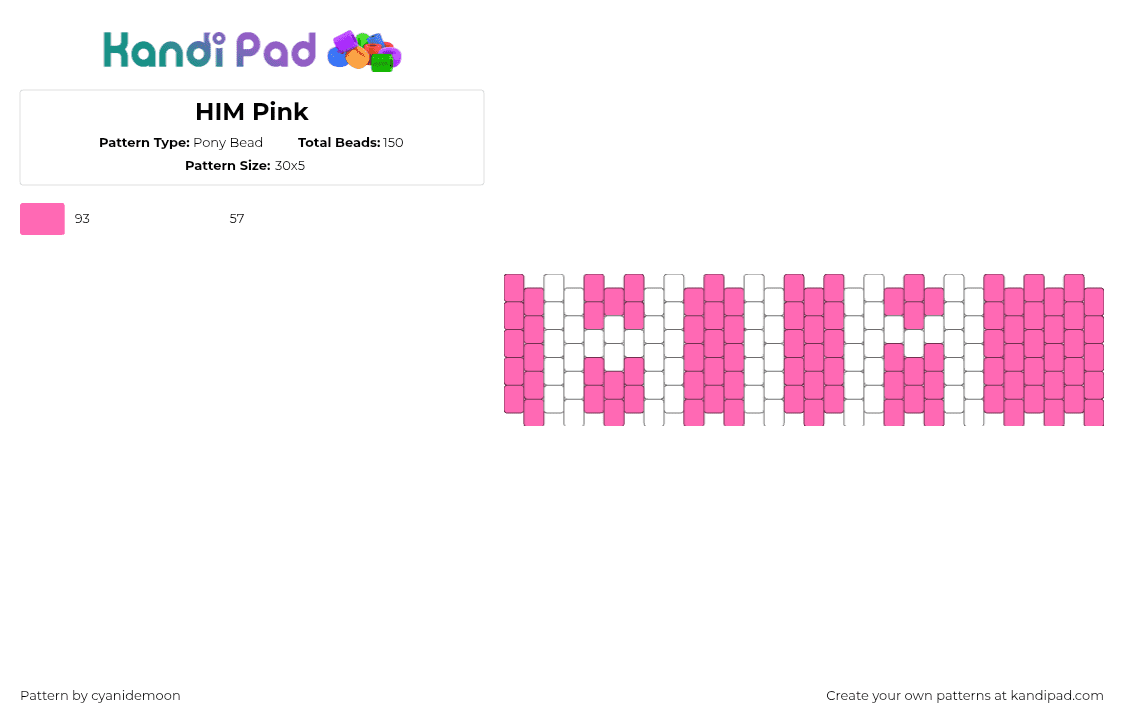 HIM Pink - Pony Bead Pattern by cyanidemoon on Kandi Pad - him,razorblade romance,text,album,music,band,emo,cuff,white,pink