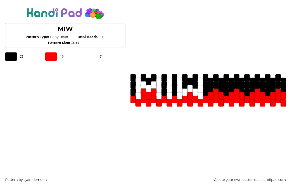 MIW - Pony Bead Pattern by cyanidemoon on Kandi Pad - miw,motionless in white,bloody,text,music,cuff,black,red