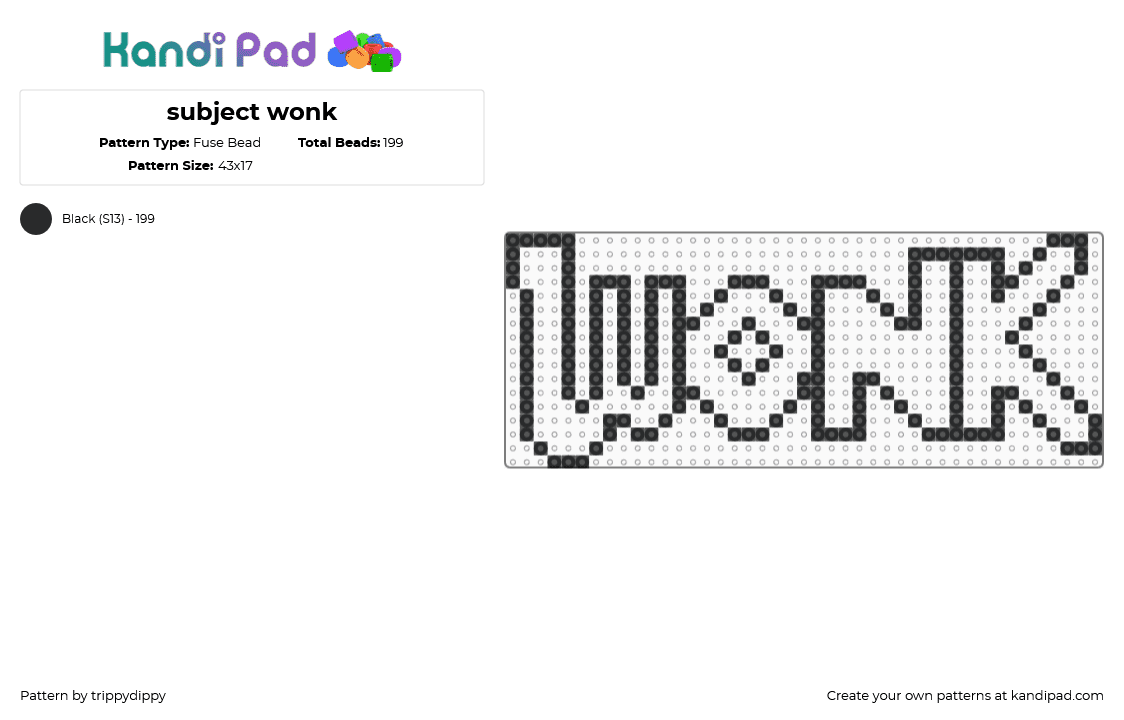 subject wonk - Fuse Bead Pattern by trippydippy on Kandi Pad - subject wonk,gorilla t,dj,music,edm,text,outline,black