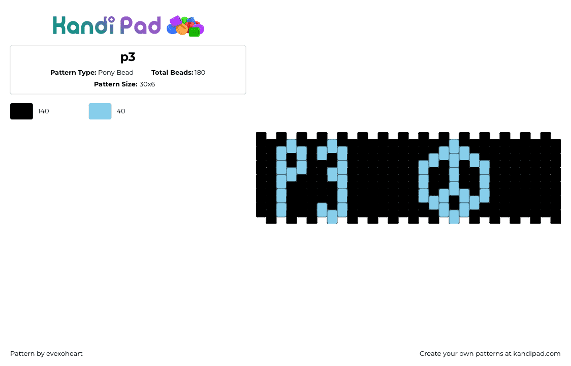 p3 - Pony Bead Pattern by evexoheart on Kandi Pad - p3,peace,dark,cuff,black,light blue