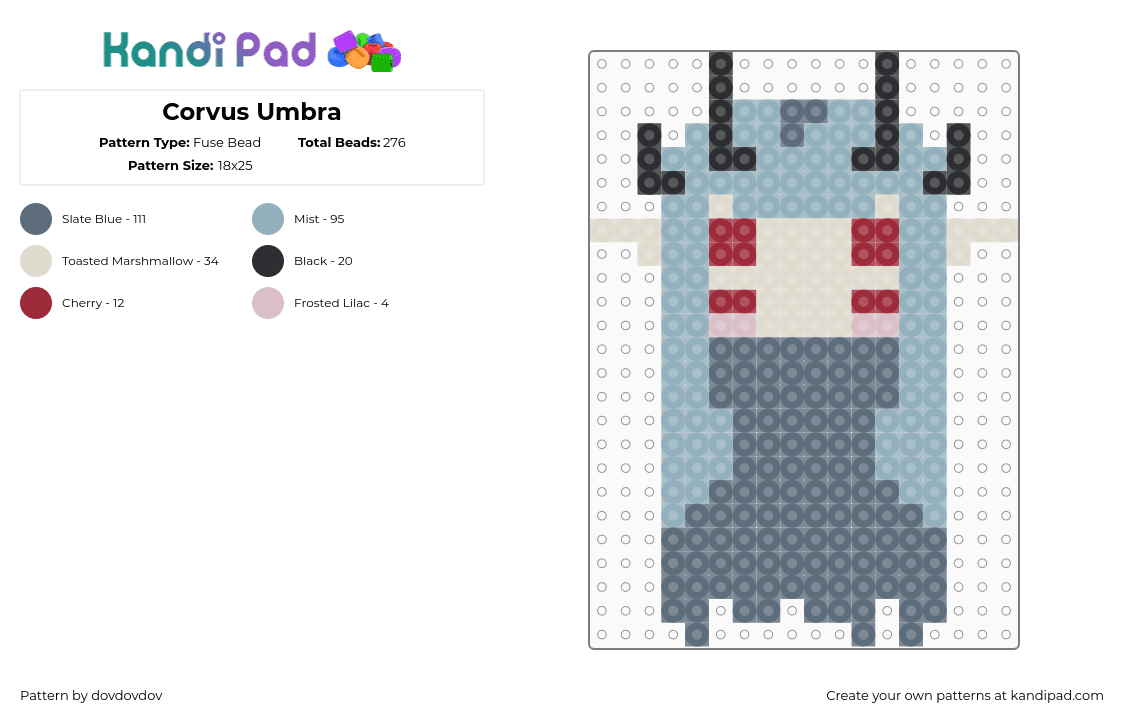 Corvus Umbra - Fuse Bead Pattern by dovdovdov on Kandi Pad - under the eye of suztech,head,character,blue,gray