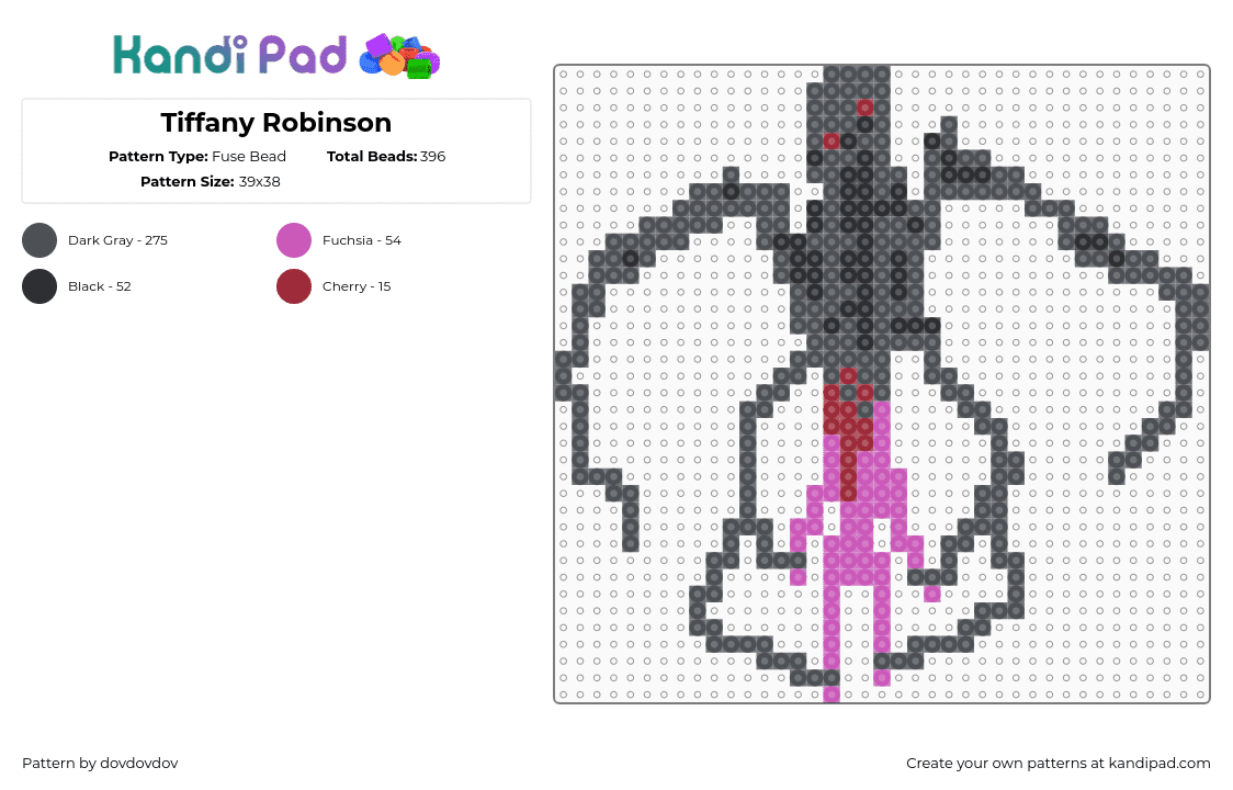 Tiffany Robinson - Fuse Bead Pattern by dovdovdov on Kandi Pad - tiffany robinson,faith the unholy trinity,horror,video game,spooky,character,gray,black,pink