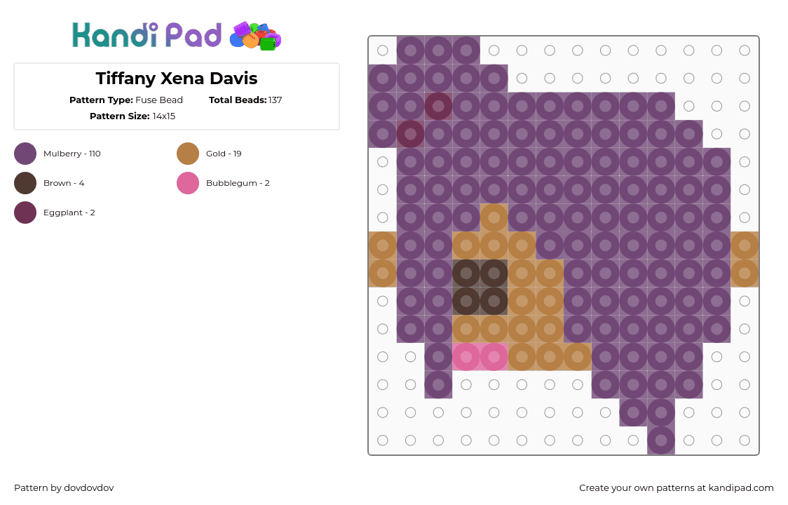 Tiffany Xena Davis - Fuse Bead Pattern by dovdovdov on Kandi Pad - spoiled milk,head,character,simple,charm,tan,purple