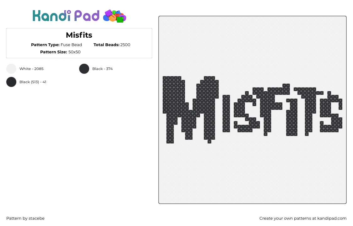 Misfits - Fuse Bead Pattern by stacebe on Kandi Pad - misfits,logo,band,music,text,black