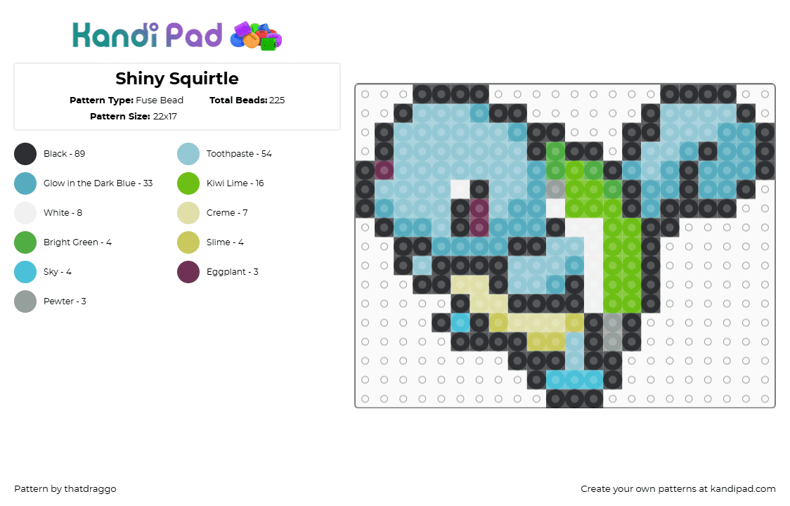 Shiny Squirtle - Fuse Bead Pattern by thatdraggo on Kandi Pad - light blue,green